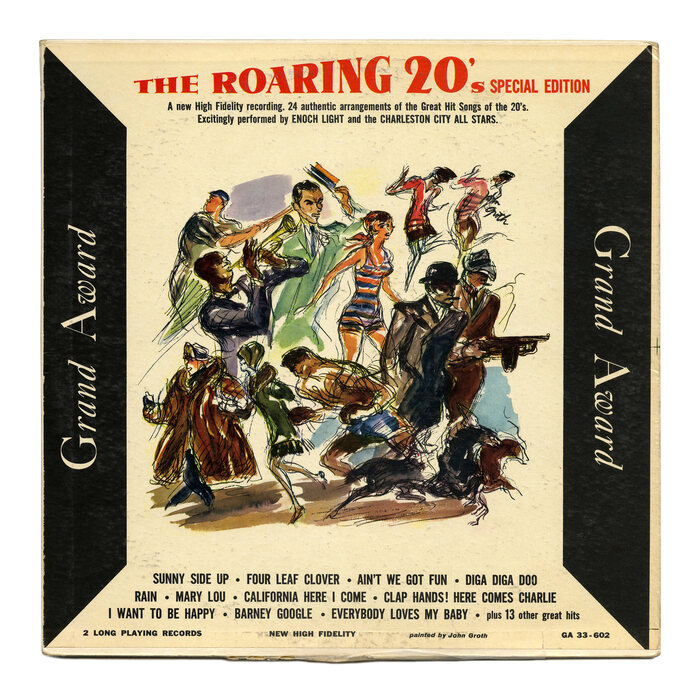 The Roaring 20’s Special Edition, G.A. 33-602, 1957. Illustration by John Groth. Track names in  No. 2, with  and  Bold Italic for small bits. [More info on Discogs]