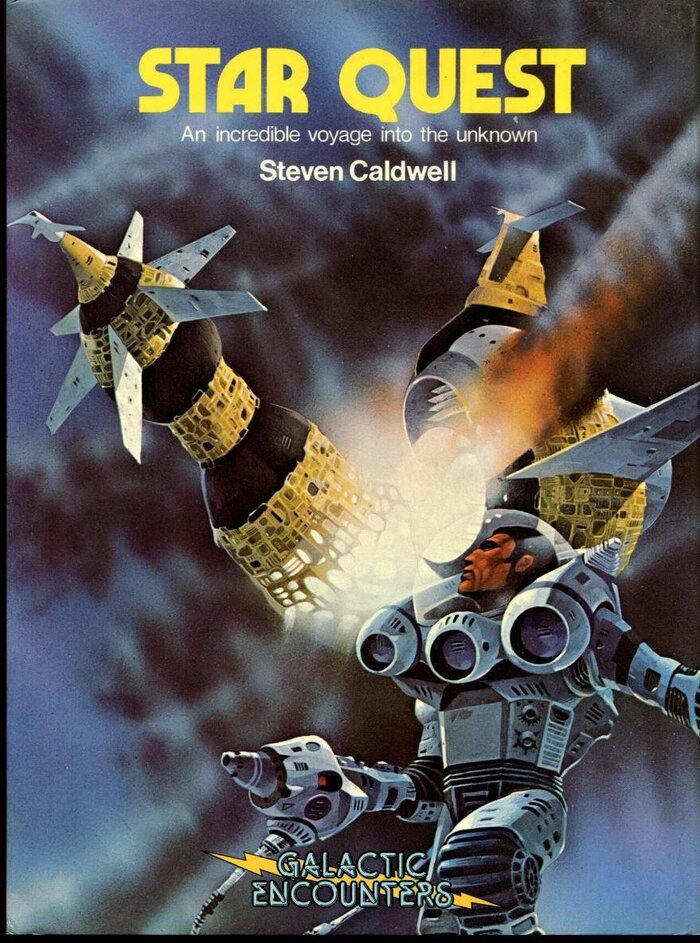 Star Quest (Intercontinental Book Productions, 1979) ft. Marvin and Helvetica. The Galactic Encounters logo is in . Cover art by Robin Hiddon.
