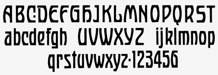 The historical model for PLINC’s Radium: A “modern alphabet” shown by John M. Bergling in his Art Alphabets and Lettering (1914).