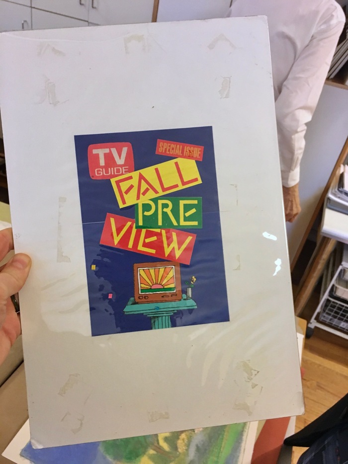 I visited Milton Glaser’s studio in 2017 and he showed me alphabet photostats along with this artwork. It’s not clear if it was a rejected comp for the final cover. The TV Guide logo and illustration are different, but the Einstein type is the same.