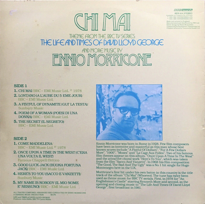 Morricone’s bio and the track list is set in .