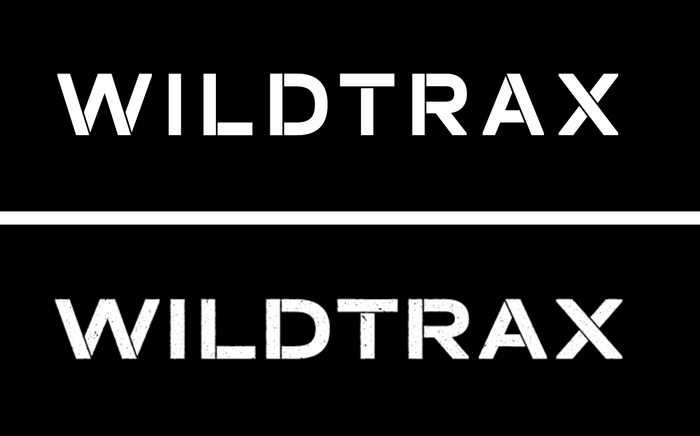 Halvar Stencil Breitschift Bold MinGap (top) was stretched slightly for final Logo (bottom).
At wildtrax.co.uk directly, an eroded/weathered type effect was added as well
