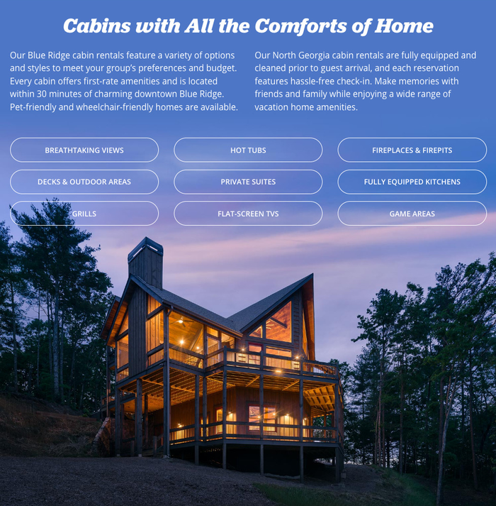 Southern Comfort Cabin Rentals website 4