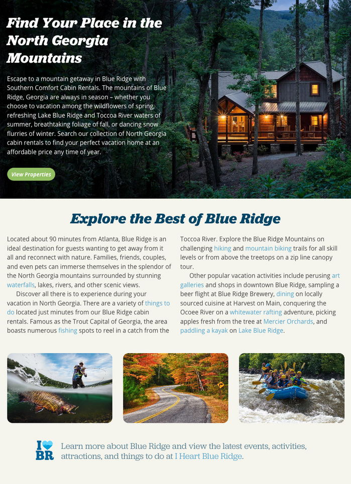 Southern Comfort Cabin Rentals website 3