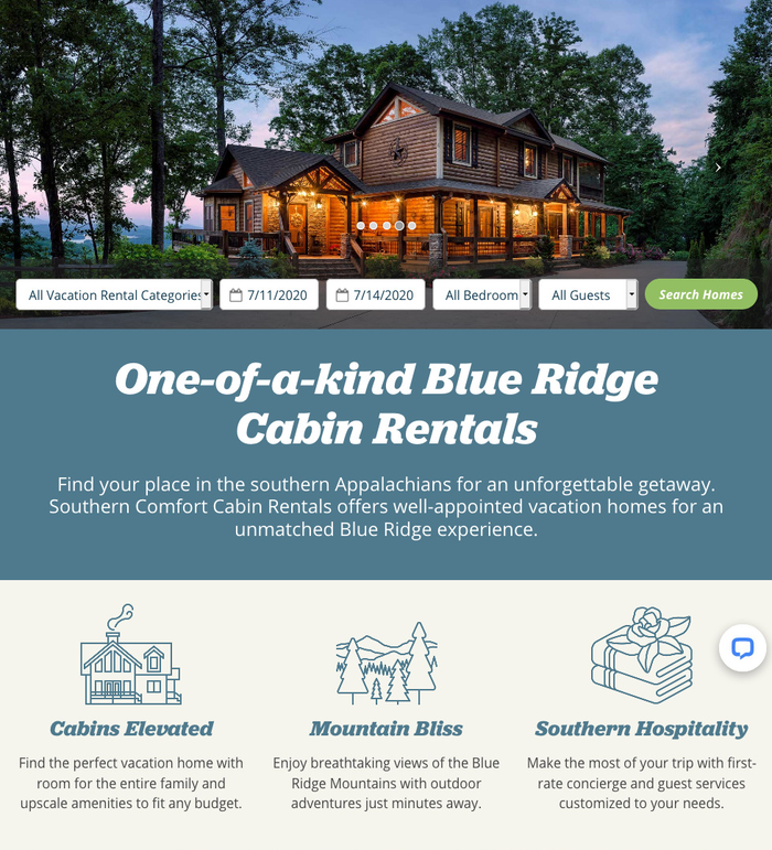 Southern Comfort Cabin Rentals website 1