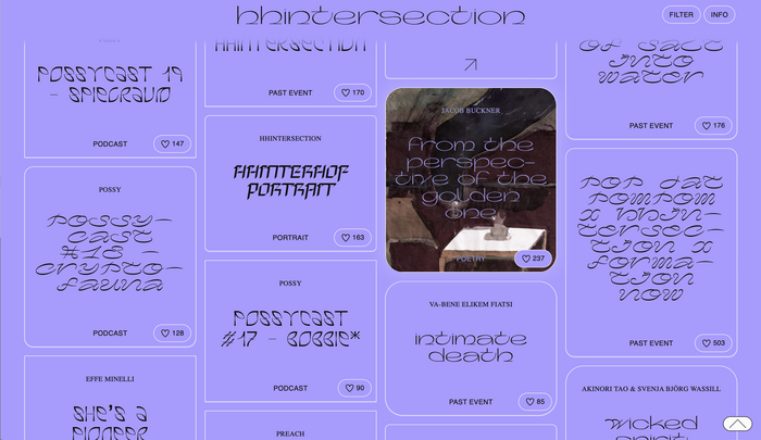 Older version of the website using various typefaces on the homepage.