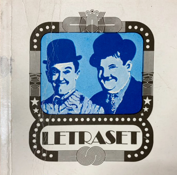The inspiration: Broadway and a frame made from elements of Stripes, as seen on the cover of a Letraset catalog from 1975. In place of Bing Crosby, the framed image depicts Laurel & Hardy.