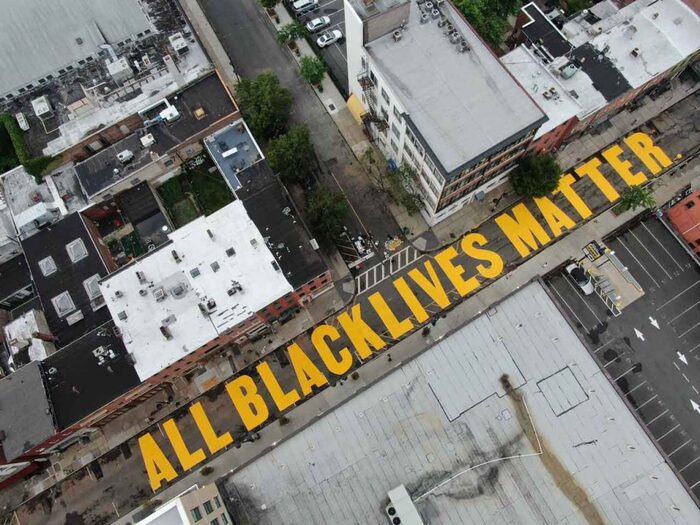 &ldquo;ALL BLACK LIVES MATTER&rdquo; on Halsey Street, just east of the Rutgers University-Newark campus.