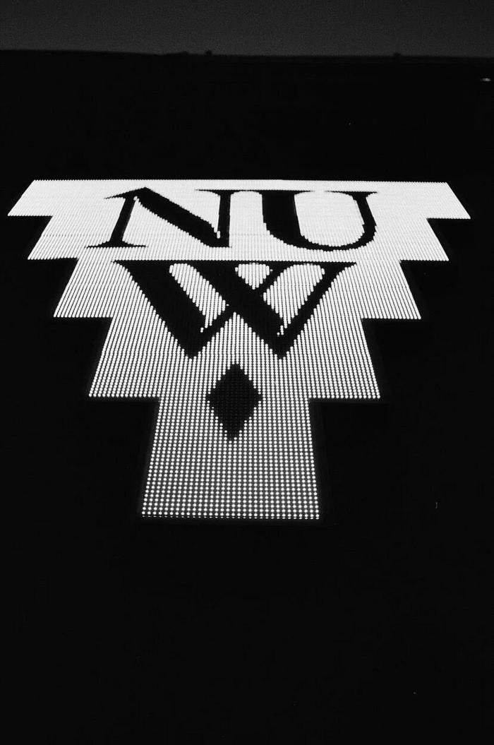 Close-up of the installed logo from the NUW Store.