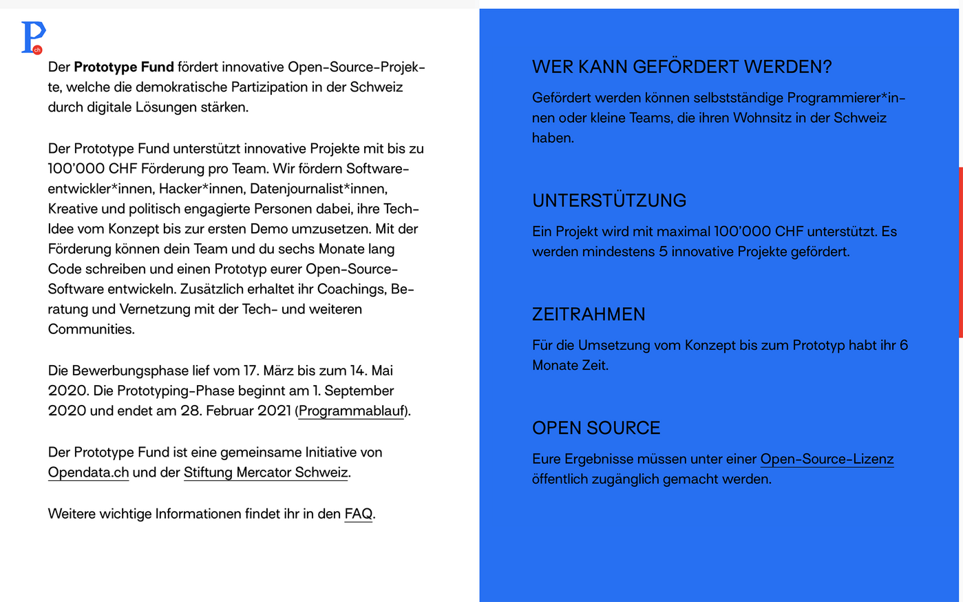 Prototype Fund website - Fonts In Use