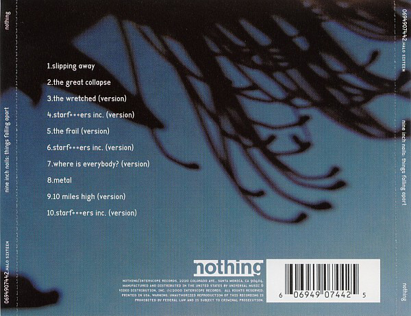 CD back cover with track list (“starfuckers inc.” is censored with asterisks)