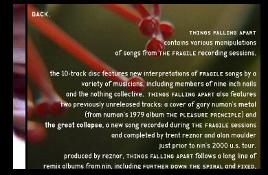 Screenshot from thingsfallingapart.com, a website made to promote the release of the album. Index is here used with its small caps, a feature that was still pretty uncommon for sans-serif typefaces at the time.