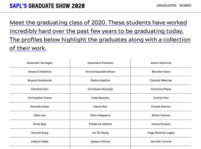 SAPL’s graduate show 2020 website 2