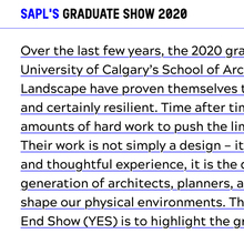 SAPL’s graduate show 2020 website