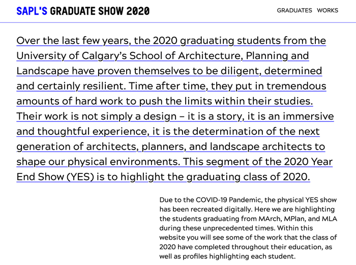 SAPL’s graduate show 2020 website 1