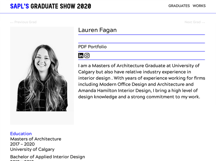 SAPL’s graduate show 2020 website 3