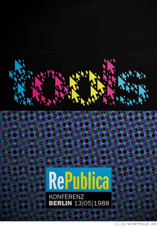 The 1988 poster features various styles of . With the contrasty color blocks and the pipes as date separators, it successfully establishes a late eighties/early nineties atmosphere.