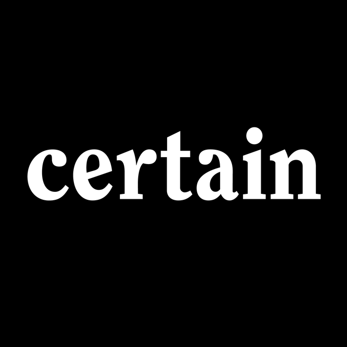 The first logo of Certain Magazine (set in ) remained active between June 2018 and October 2022.