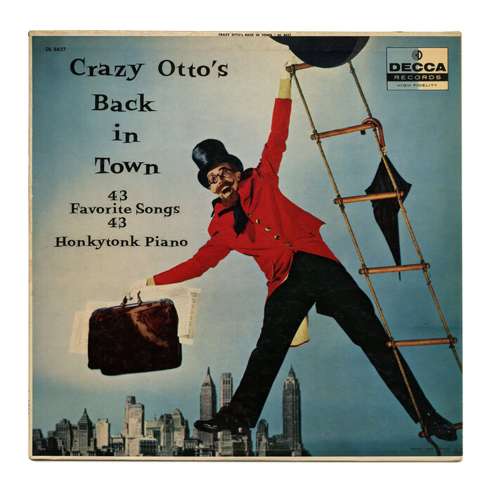 Crazy Otto&rsquo;s Back in Town is an album recorded by German jazz and pop pianist Fritz Schulz-Reichel (1912&ndash;1990) a.k.a. Crazy Otto, or Der schr&auml;ge Otto. [More info on Discogs]