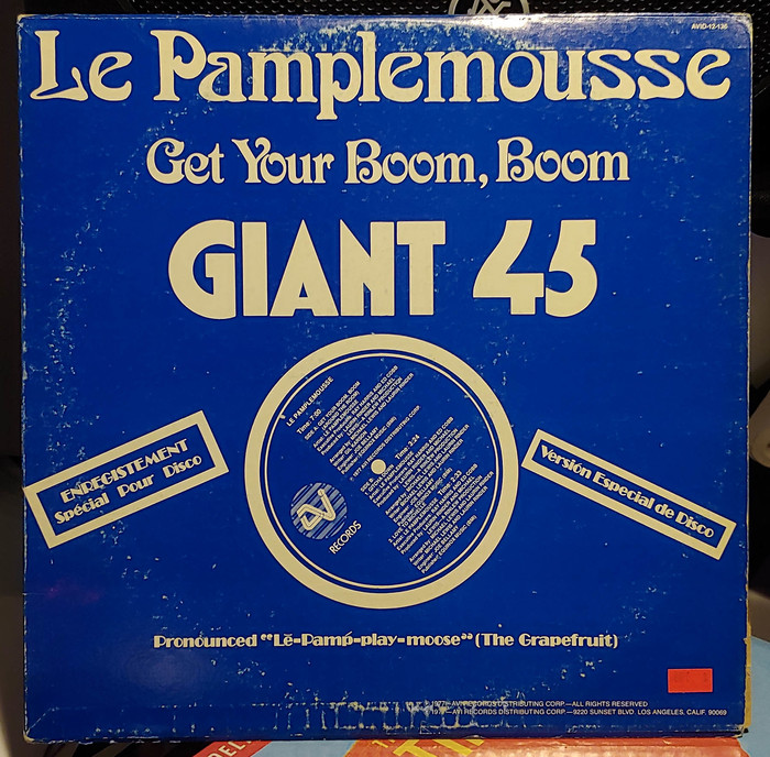 Le Pamplemousse – “Get Your Boom, Boom”, featuring  and a phototype version of  (redesigned at Letraset with slightly different forms as ). The smaller bits are in .