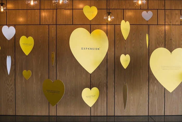 “What does your heart beat for?” hanging hearts display 3