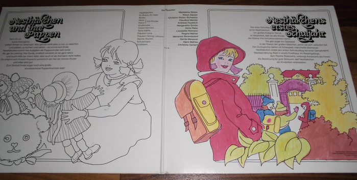 The gatefold has an outlined version of the cover illustration, allowing the listeners to color it in themselves &ndash; an opportunity that the owner of this copy happily seized (at least for the right half).