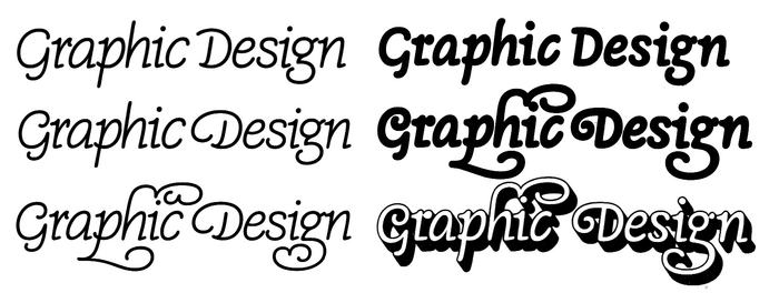 Some of the variants that Loreley and Loretta offered, compiled from samples shown in a 1985 catalog by Stulle, one of the members of the GST-Kreis. Located in Stuttgart, Stulle was probably the typesetting service that Blankenhorn used.

Top: Loretta leicht; Loretta. Middle: Loreley leicht; Loreley with swash alternates. Bottom: Loreley leicht with swash alternates; Loreley Shaded with swash alternates.