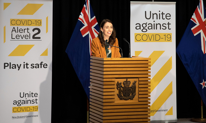 Prime Minister Jacinda Ardern at a press conference about COVID-19 held at the New Zealand Parliament in Wellington on June 8, 2020.