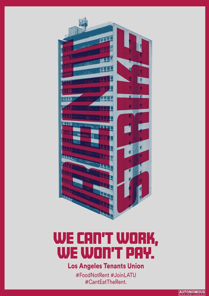 Poster for Los Angeles Tenants Union, headlines set in  Black.