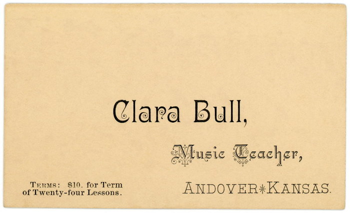 Clara Bull, Music Teacher business card