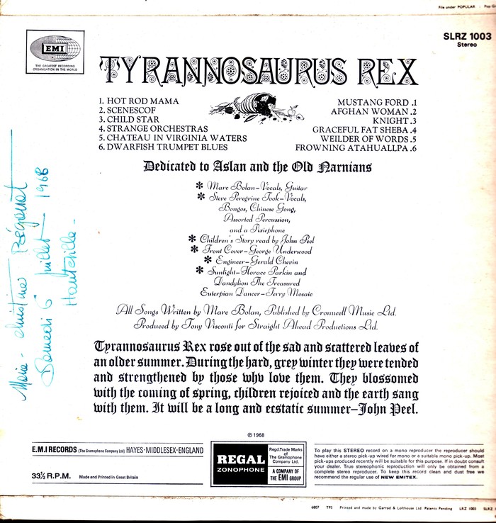 Tyrannosaurus Rex  ‎–  My People Were Fair and Had Sky in Their Hair … but Now They’re Content to Wear Stars on Their Brows  album art 2