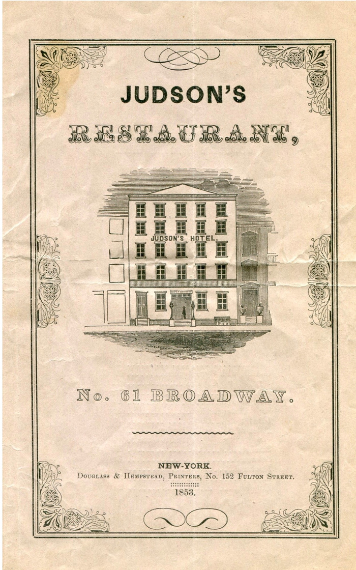 Judson&rsquo;s Restaurant 1853 &agrave; la carte menu 1