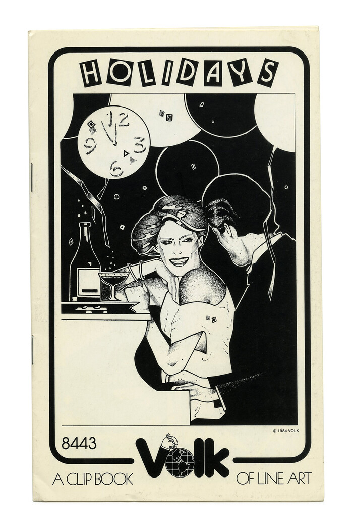 “Holidays” (No. 8443) ft.  (1970) with each glyph shown reversed in a box, on a bouncing baseline.