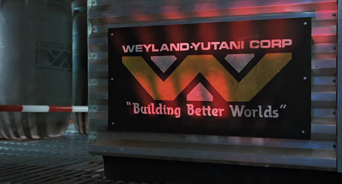 Weyland-Yutani Corp logo and slogan in Aliens (1986) 1