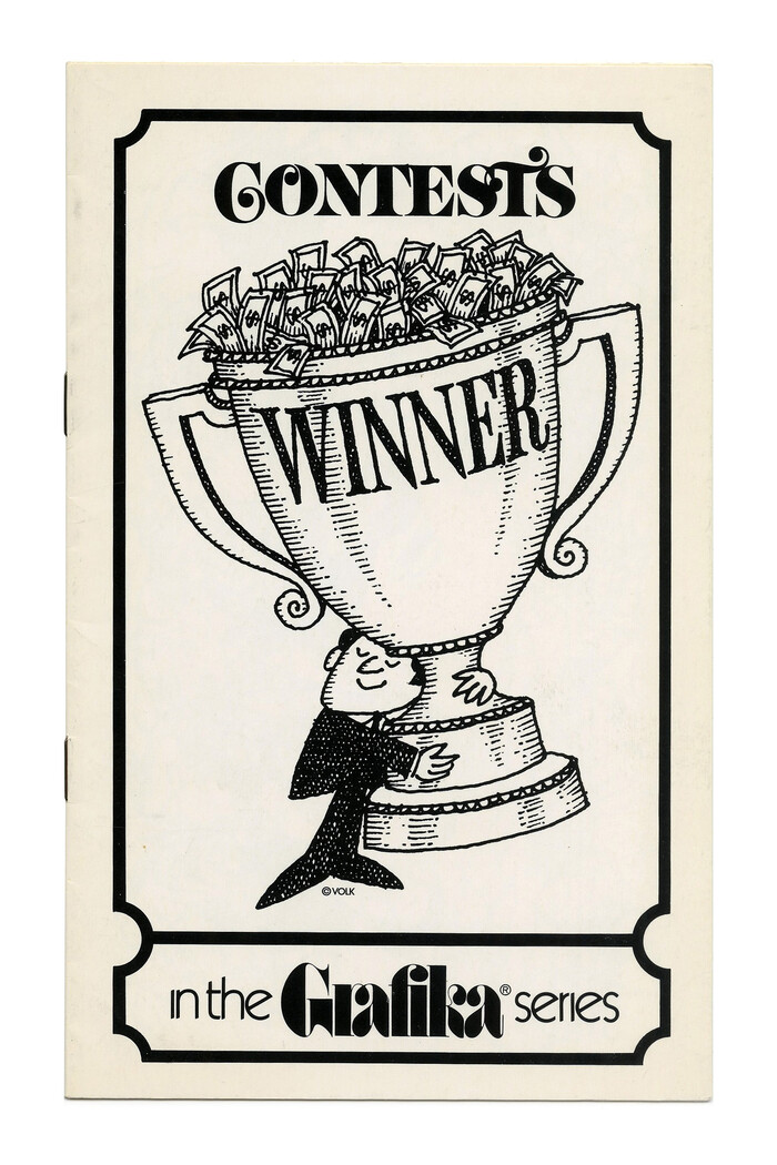 “Contests” (No. G86) ft. more , this time in all caps. The logo of the Grafika subseries is in  with ligatures for ra and fi, accompanied by  Light with omitted tittles.