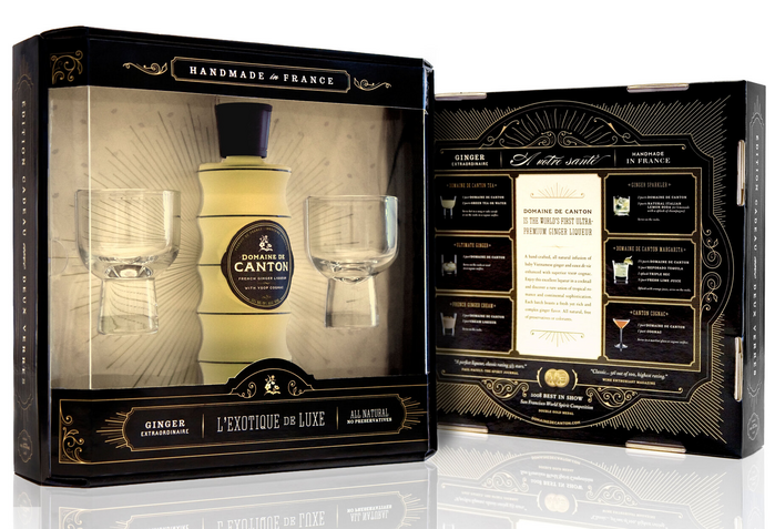 Packaging design. “Handmade in France” shows Argent Egyptian. The monolinear Argent Antique was chosen for “L’Exotique de Luxe”. The text in the center of the back side is set in Corundum Text. The script is custom drawn.