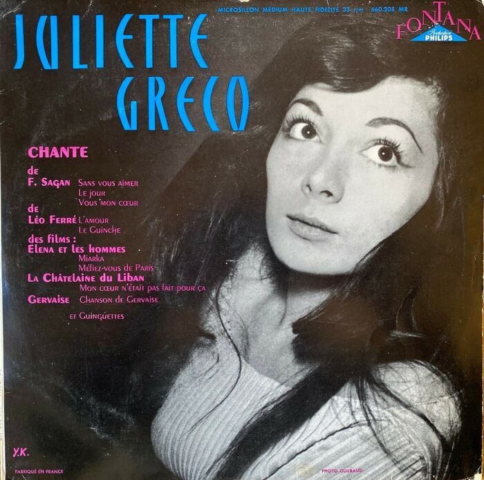 Juliette Gr&eacute;co &ndash; 4&egrave;me S&eacute;rie (1956), front cover. The pink text is in two weights from .