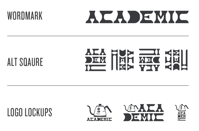 Wordmark with alternative square forms and logo lockups.