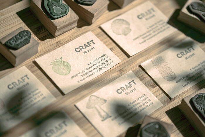 Business cards with rubber stamps illustrations