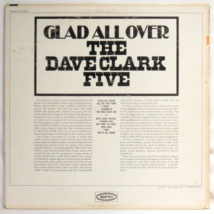 The back cover has liner notes in  and a track list in caps from .