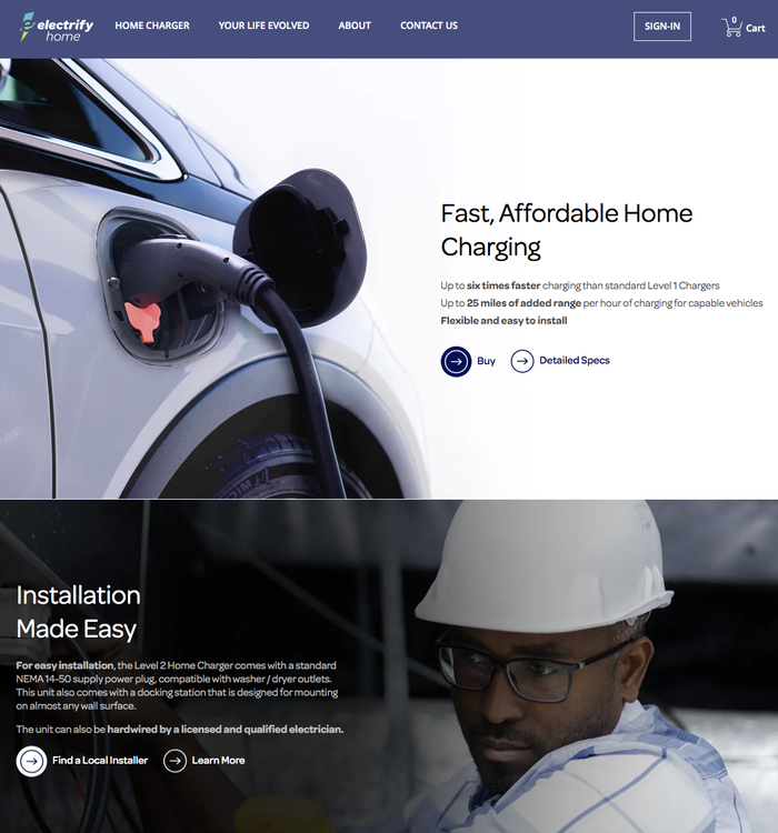 Electrify Home is a subsidiary website for home charging equipment.