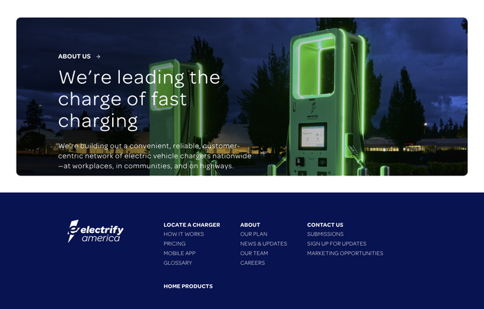 The footer menu pairs Omnes SemiBold and Light, in all caps, nicely counterbalancing the lowercase logo.