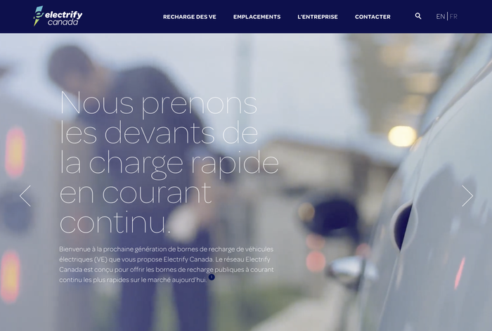 Electrify Canada is a partnership formed by Electrify America in cooperation with Volkswagen Group Canada. The bilingual website likewise uses various members of the Omnes family, including Omnes Thin for headers.