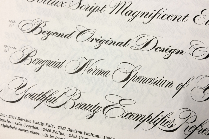 Ed Benguiat&rsquo;s first typeface design, Benguiat Norma. The line below (&ldquo;Youthful Beauty&rdquo;) shows Normalock, a later addition with different capitals.