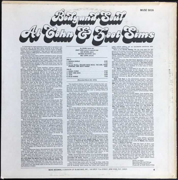 Back cover with liner notes by Ira Gitler (1928–2019).