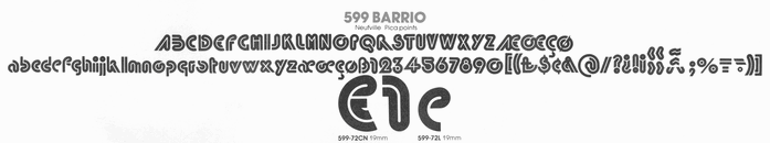 Glyph set of Barrio with lowercase as shown in an undated Zipatone catalog.
