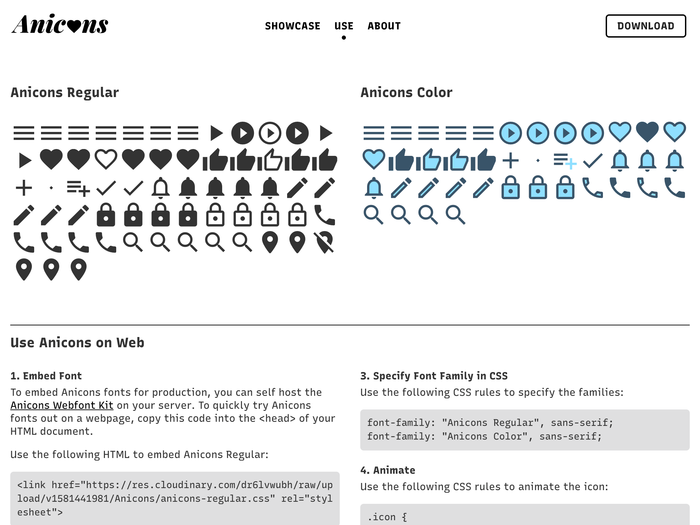 Anicons – Animated Color Icon Font website 4