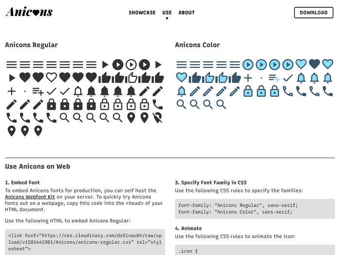 Anicons – Animated Color Icon Font website 4