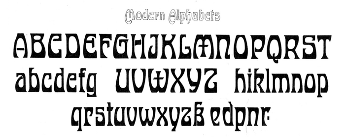Untitled “modern alphabet” by J.M. Bergling as shown in his Art Alphabets &amp; Lettering (1914).