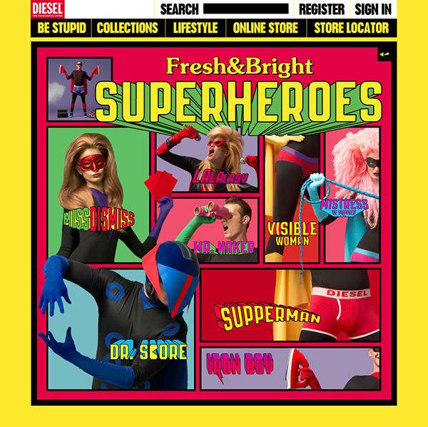 The superhero lineup as seen on the Diesel website.